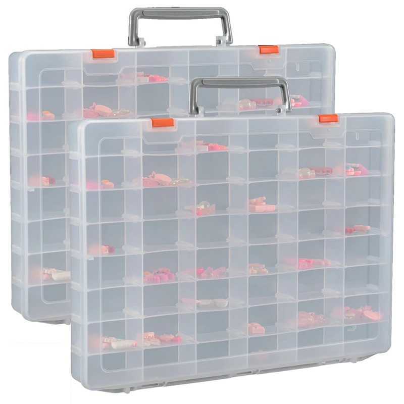 2 Pack Large 48 Grids Clear Plastic Organizer Boxes With Adjustable Dividers, Jewlery Storages Bead Organizers