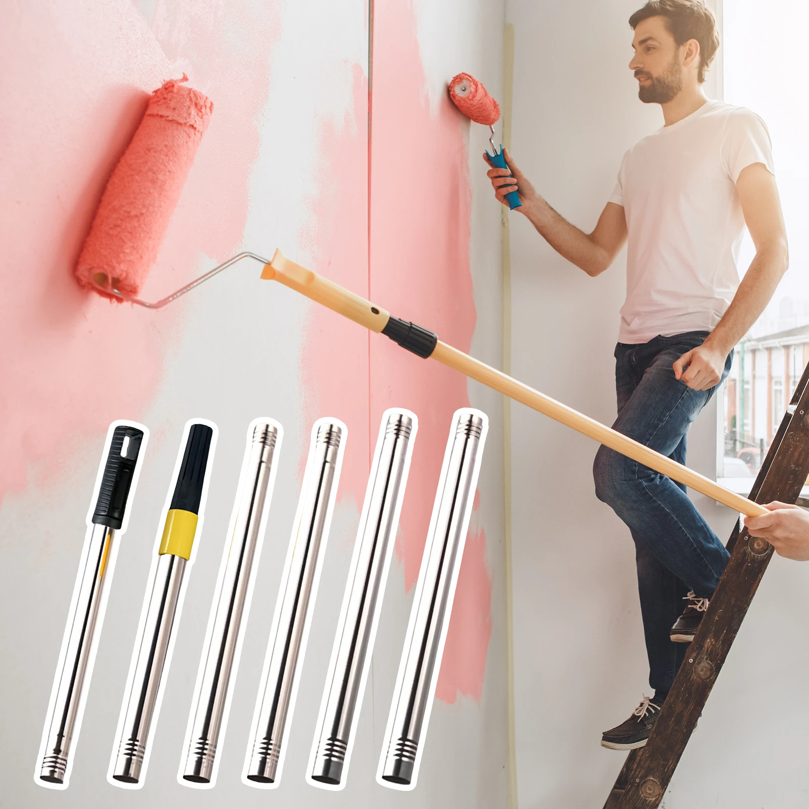 Paint Roller Extension Poles Sturdy Paint Roller Telescopic Extendable Poles for Ceiling Cleaning Tidying Home Outdoors Use