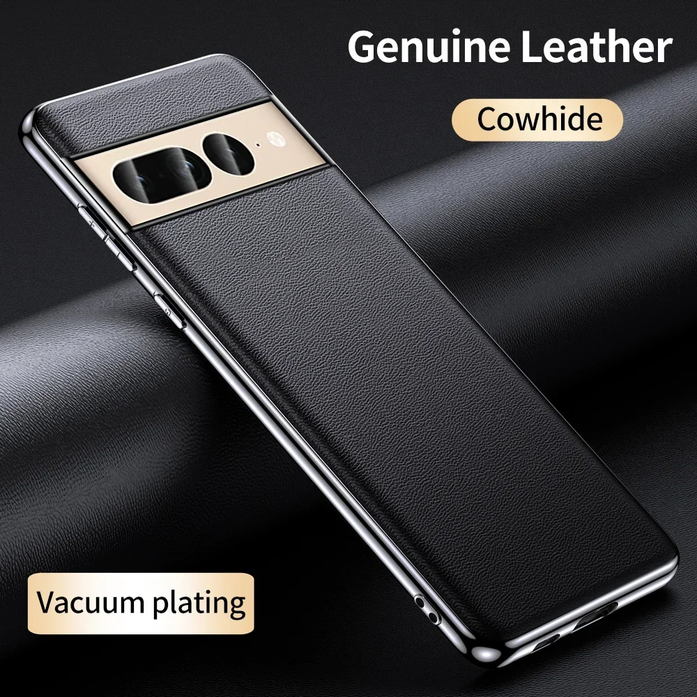 Phone Case for Google Pixel 9 Pro XL 9Pro 6 7 8 Pro 7A 6A Luxury Genuine Leather Plating Shockproof Full Protection Back Cover