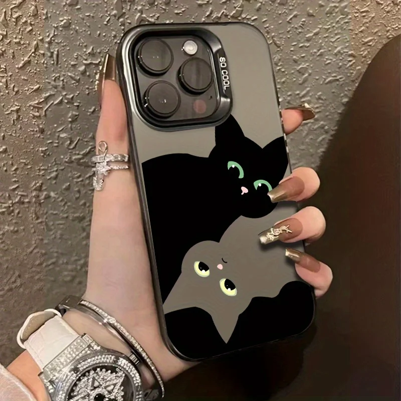 حافظة هاتف بنمط قطة باللونين الأبيض والأسود مناسبة لهاتف iPhone16، 15، 14، 13، 12Pro Max. #5