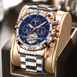 GLENAW New Brand Moon Phoes Luxury Mens Watches Stainless Steel Waterproof Watch Men Mechanical Laughing Male Watch Man Clock