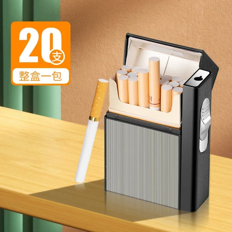 USB 3-in-1 multifunctional gas electric cigarette case lighter can hold 20 cigarettes metal inflatable cigarette case wholesale