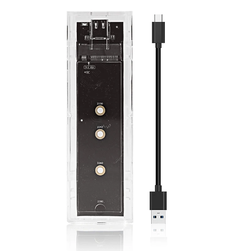 حافظة M.2 NGFF SATA ذات بروتوكول مزدوج SSD شفافة USB من النوع C 10 جيجابت في الثانية PCI-E M2 SSD صندوق قرص صلب خارجي شفاف
