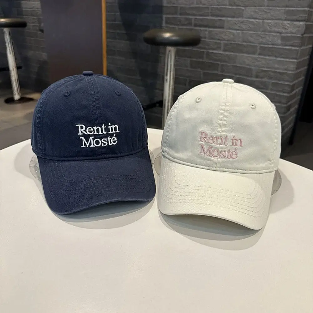 Soft Top Construction Embroidered Baseball Cap Adjustable Metal Buckle Big Head Friendly Retro Lettered Duckbill Cap