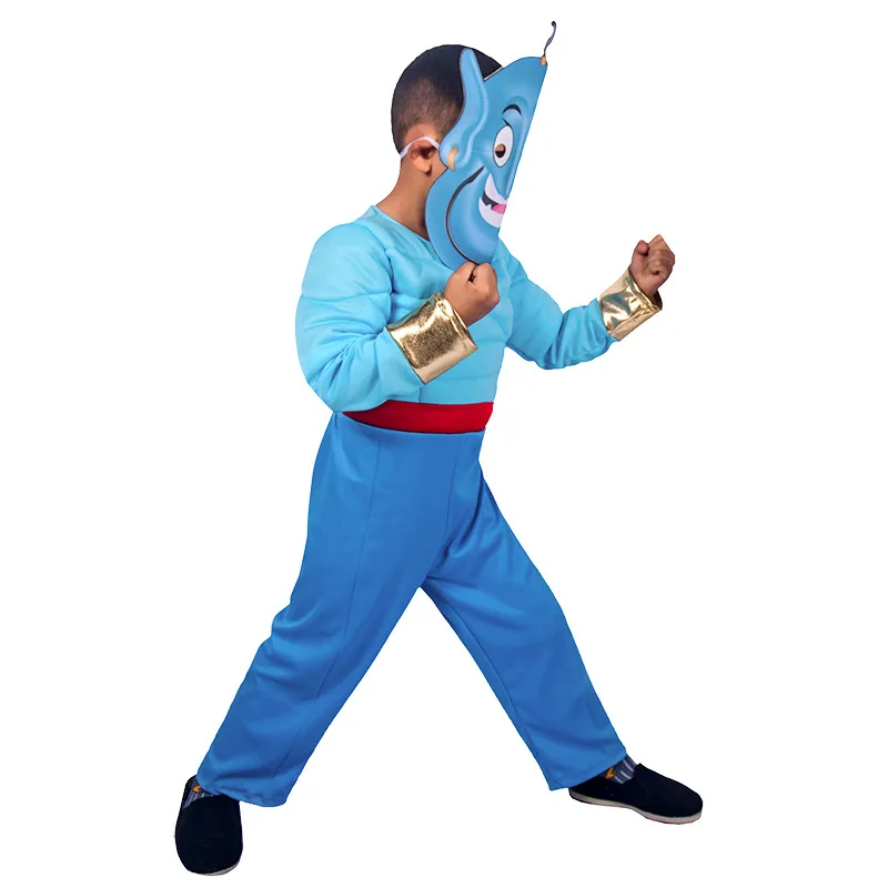 Male Kids Boys Aladdin Prince Cosplay Masquerade Children's Role-playing Prince Costume Blue Indian Arabian Muscle Costume