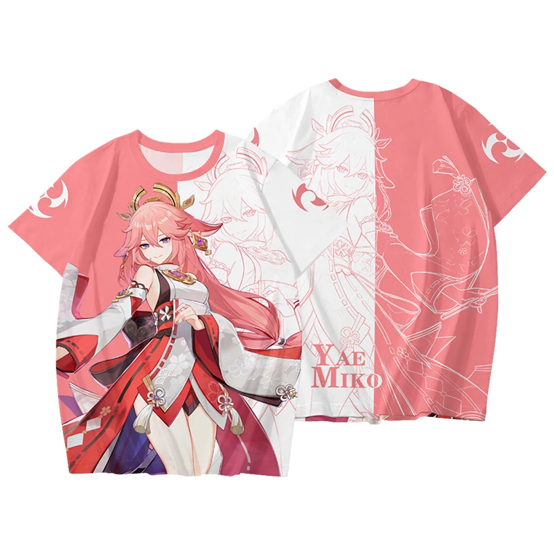 Men's Game Genshin Impact 3D T-Shirt Casual Yae Miko Cosplay Unisex Anime T Shirt Summer New Cool Daily Short Sleeve Tee Y2k Top