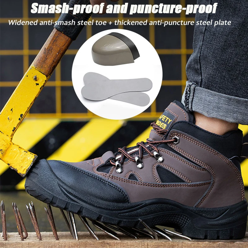 Stivaletti da uomo scarpe antinfortunistiche con punta in acciaio leggero scarpe da ginnastica antiscivolo Anti-smash calzature da uomo con costruzione antiforatura