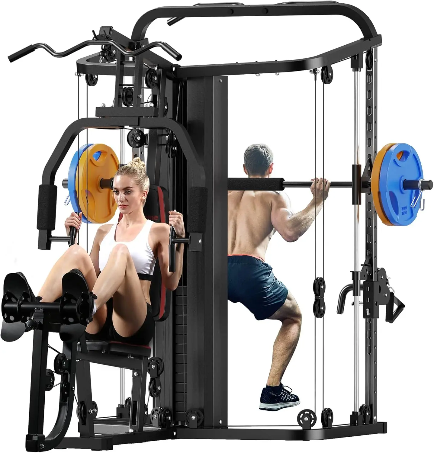 Home Gym System Workout Station,Smith Machine with 138LB Weight Stack, Leg Press, LAT Station for Full Body Training