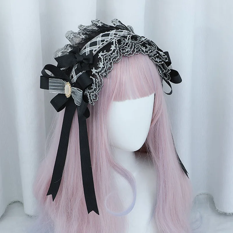 

Wholesale Lolita Hair Bow Japanese Style Handmade Christa Ribbon Lace Headband Kawaii Hair Accessories Ready to Ship