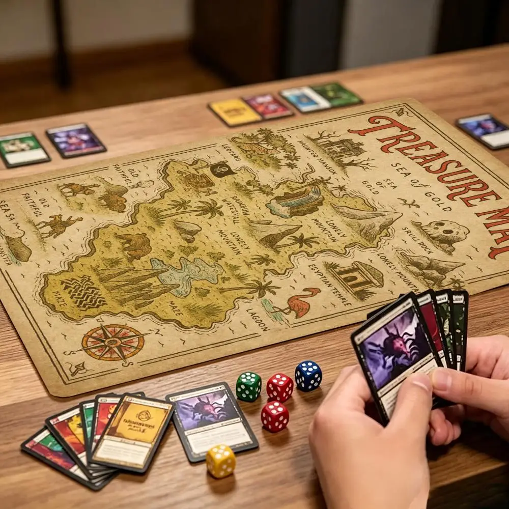 Vintage Fantasy World Map Card Game Playmat Medieval Adventure Continent Map Large TCG Play Mat Stitched Edge Non-Slip Table Pad
