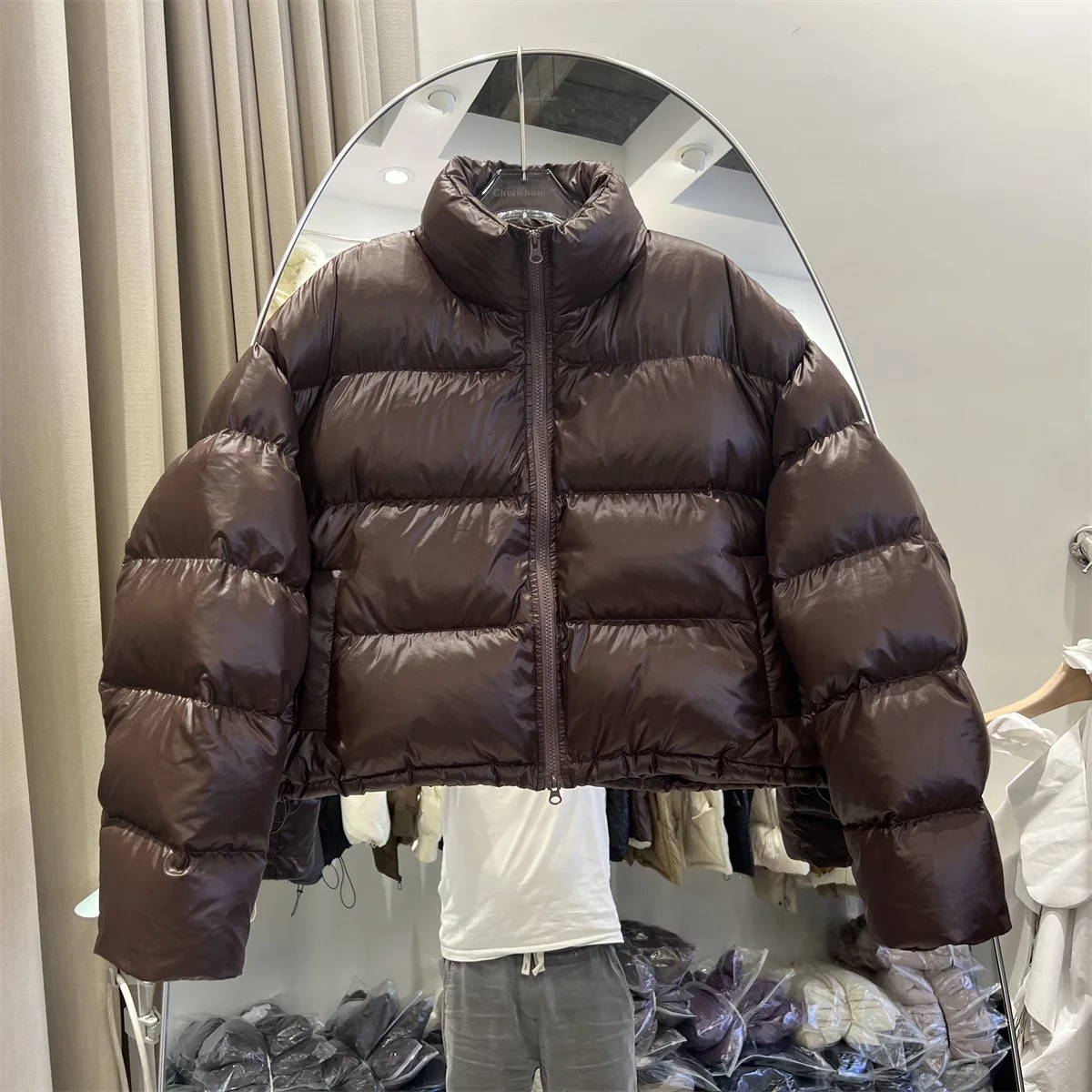 Overcoat Fashion Warm Stand Collar Loose Solid Color Women Down Jacket 2025 Winter White Duck Down Short Women Down Jacket