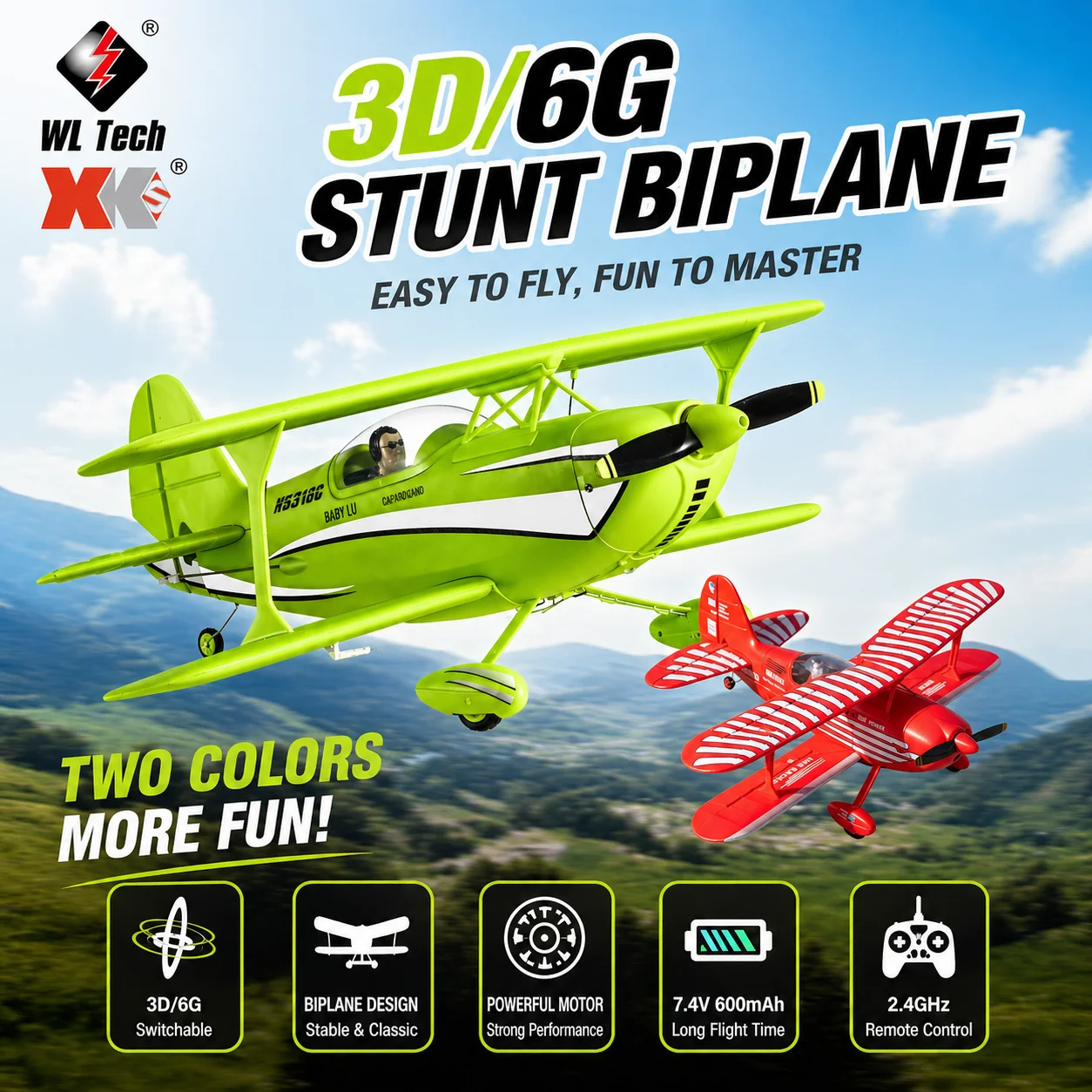 

New WLtoys A310 V2 Remote Control Aircraft Brushless Motor 3D/Six-Axis Gyroscope Biplane Four-Channel Aircraft Boy's Gift