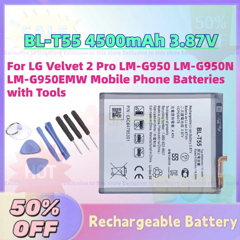 

New BL-T55 4500mAh 3.87V Replacement Battery for LG Velvet 2 Pro LM-G950 LM-G950N LM-G950EMW Mobile Phone Batteries with Tools