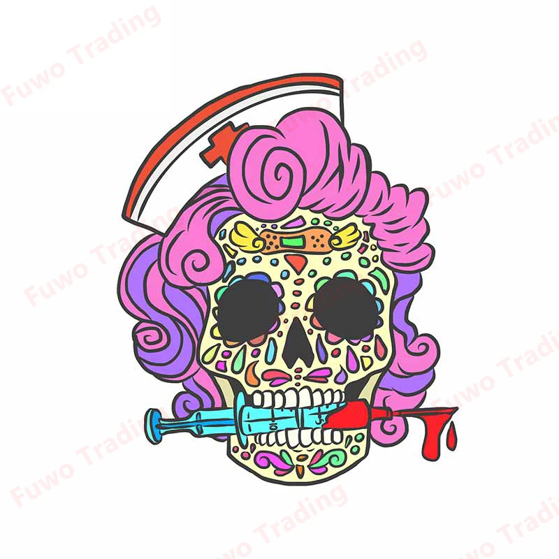 Fashionable Nurse Sugar Skull Shirt Halloween Car Stickers Waterproof Window Trunk Decal Scratch-proof Decor