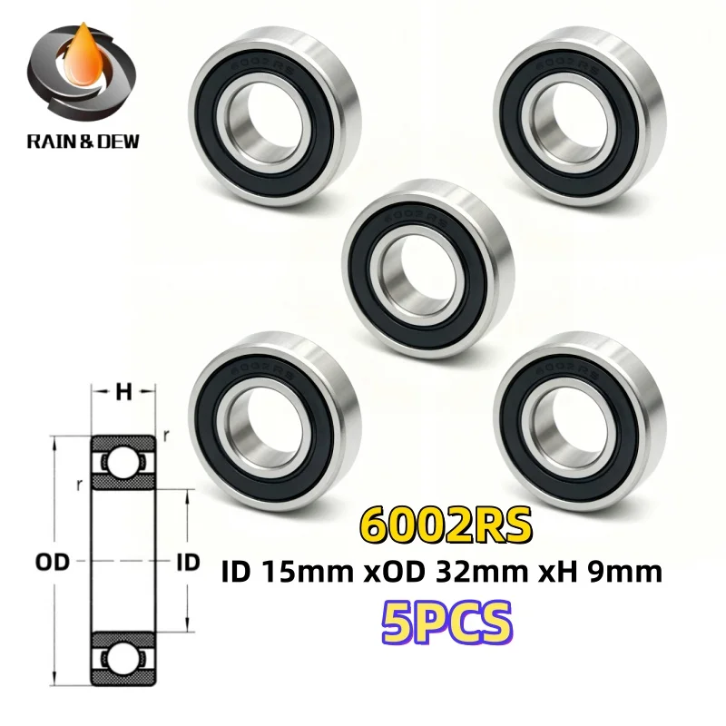 5 uds 6002RS 15x32x9mm rodamiento ABEC-7 alta calidad 6002 2RS rodamiento rígido de bolas de una hilera 6002-2RS