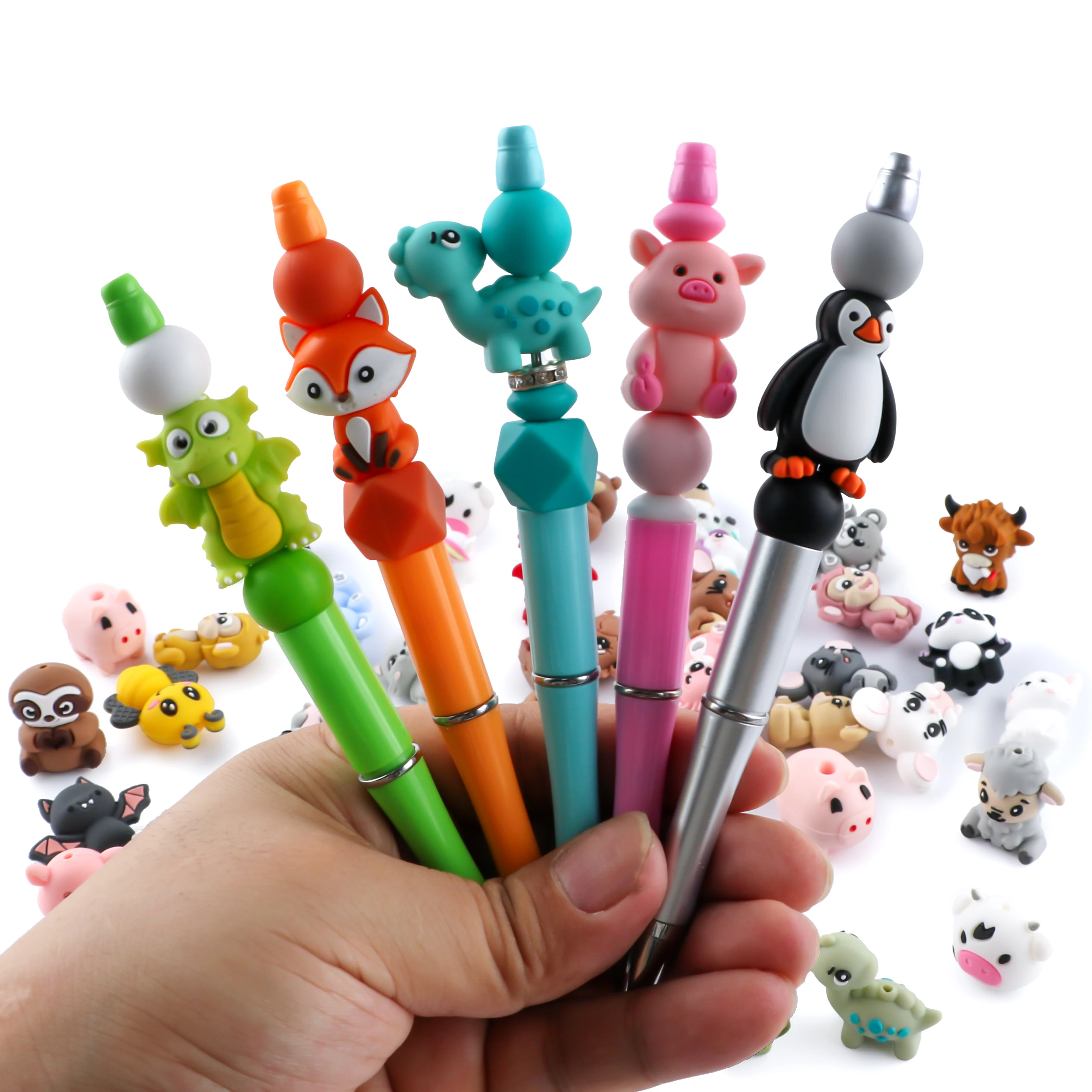 

50pcs New Cartoon Silicone Bear/Lamb/Dinosaur/Bee/Fox/Pig 3D Beads For Jewelry Making DIY Necklace Bracelet Earrings Accessories