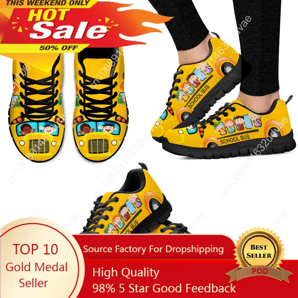 

Yellow School Bus Design Casual Shoes Model Design Black Moccasins Demand Custom Breathable Lace-up Shoes Sneakers