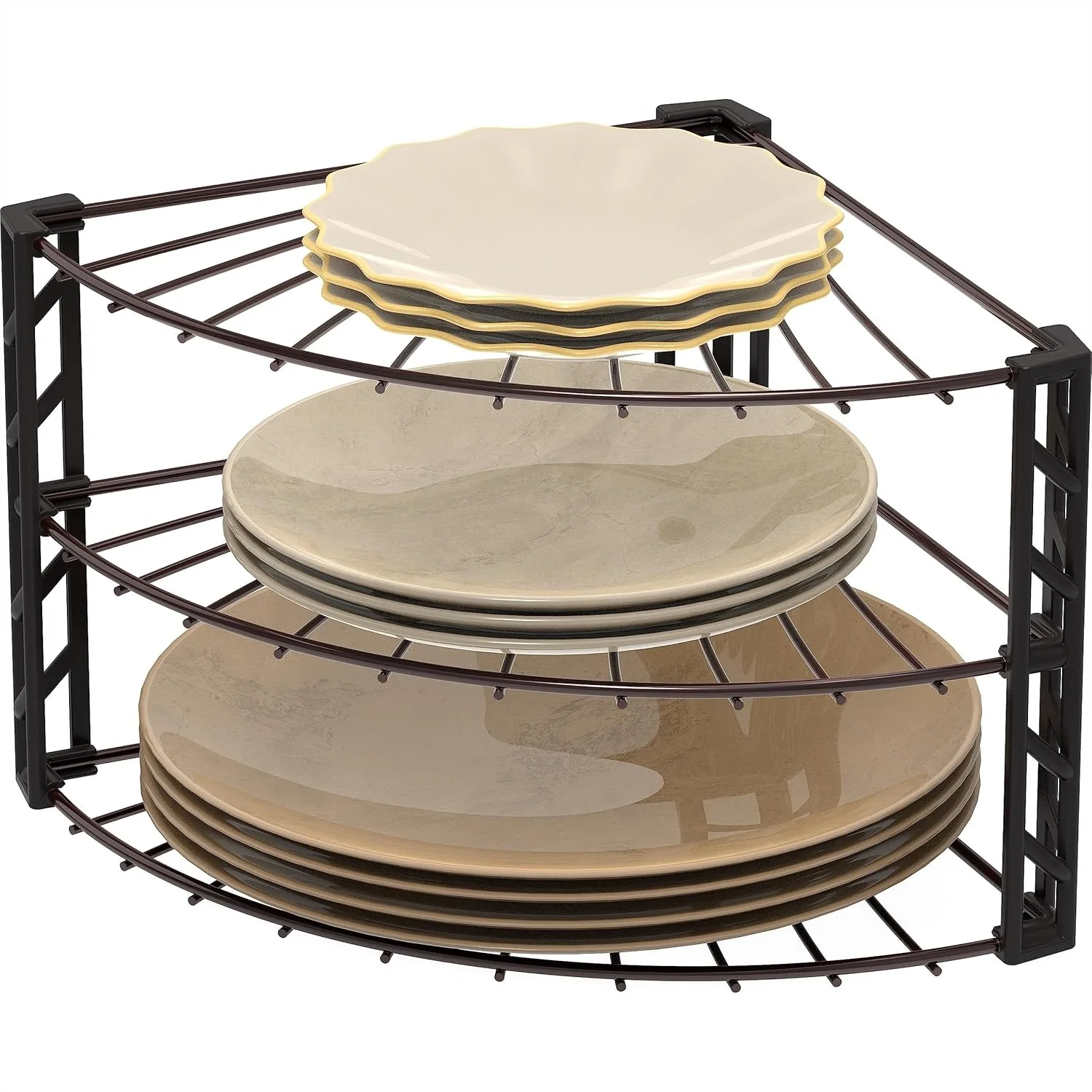 

3-Tier Counter Corner Shelf Organizer, Bronze for Plates Pans