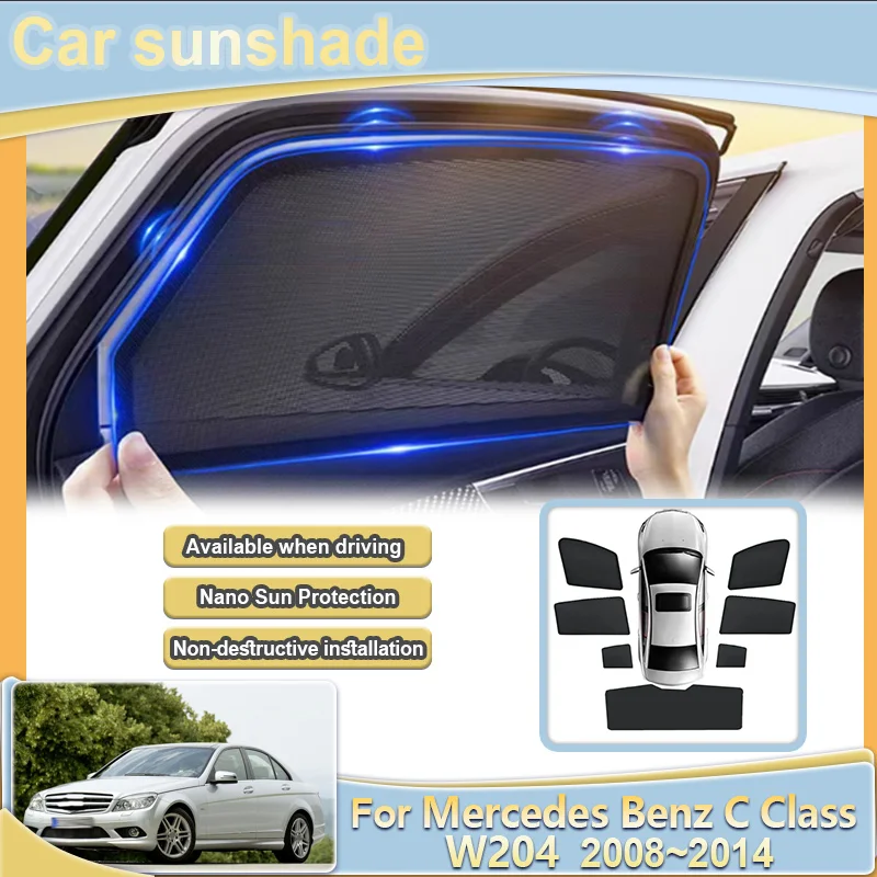 

For Mercedes Benz C Class W204 2008-2014 Car Mesh Visors Side Window Sunshades UV Blocking Windshield Curtains Car Accessories