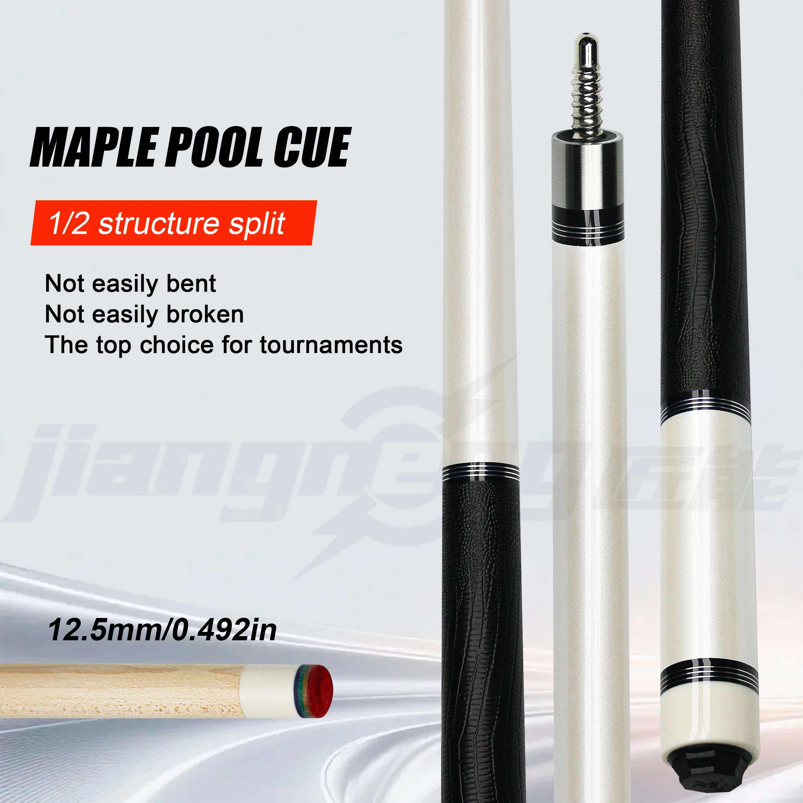 

Professional Maple Pool Cue 2 Piece Stainless Steel Joint 12.5mm Tip For All Levels