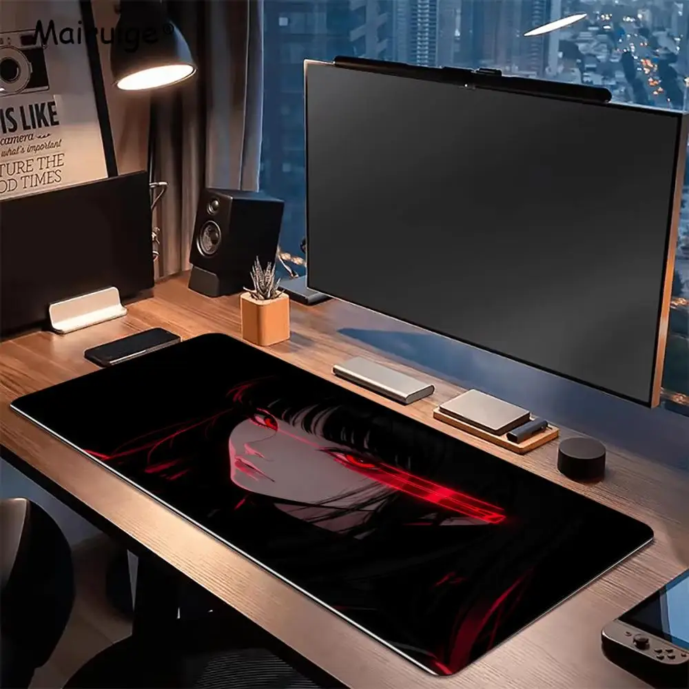 Dark Gothic Style Red Eyed Girl Mouse Pads Desk Mat Desk Interior Mousepad Gamer Playmat Gaming Room Decoration Big Mousepepad