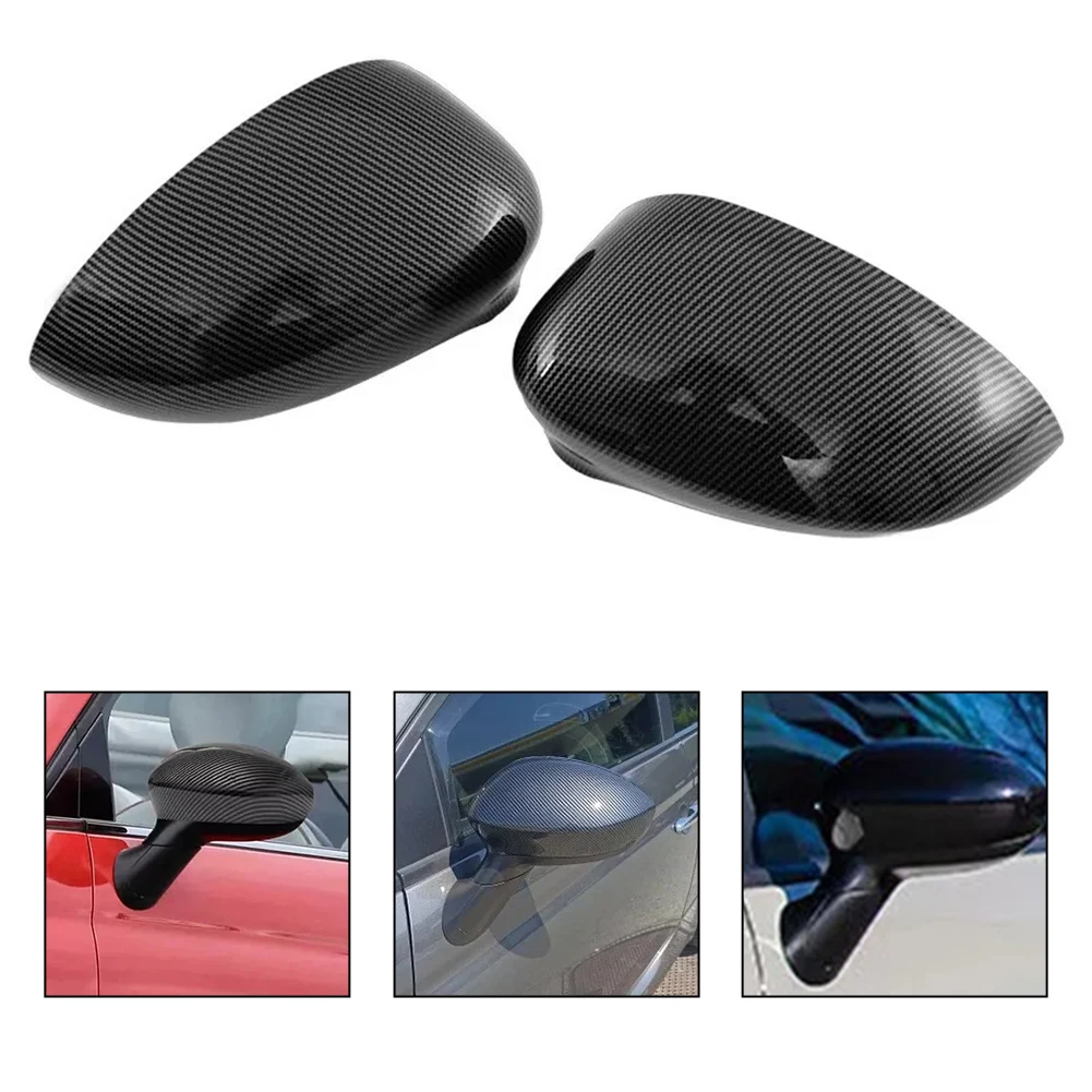 Pair of Weatherproof Side View Mirrors Cover in Carbon Fiber Style for Your For Fiat Model Years of 2007 to Present