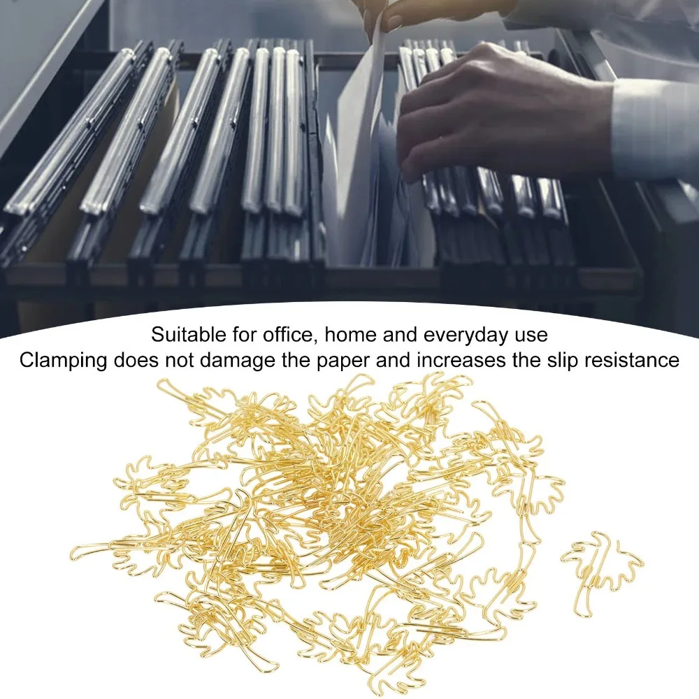 50 Pcs Electroplated Paper Clips Metal Gold Document Organizer Coconut Tree Shape Smooth Surface Bookmark Clips Office Use