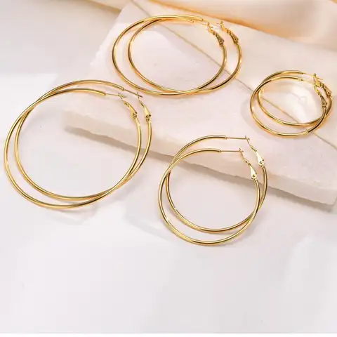Stainless Steel Big Circle Hoop Huggie Earrings For Women, 40mm/50mm/60mm/70mm