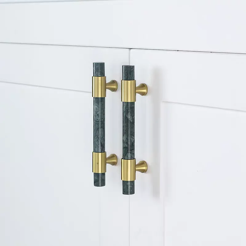 Natural Marble with Brass Cabinet Handles T Bar Kitchen Cupboard Door Knobs Modern Wardrobe Pulls Luxury Furniture Hardware