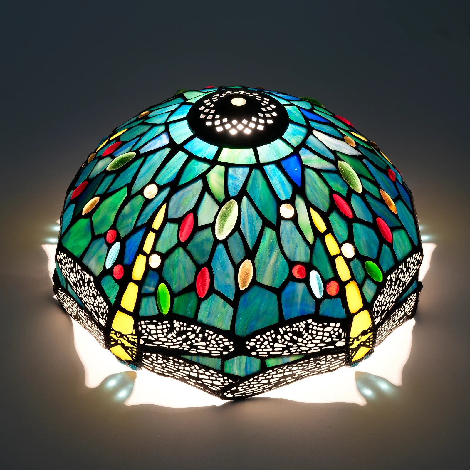 Retro Lamp Shade 12 Inches Wide Accessories Replacement Blue Green Dragonfly Style Stained Glass Lampshade for Table Lamp