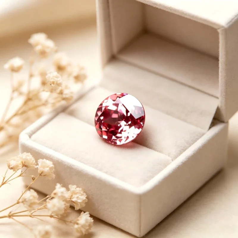 Künstlicher Edelstein Padparadscha Roter Lotus-Farbton Runde Form Großhandel Verfügbar mit Zertifikat – Detail 4