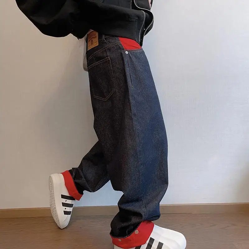 

Осень-зима, большие размеры 300, гонконгские мужские джинсы в стиле ретро с прямыми штанинами, свободные повседневные широкие брюки