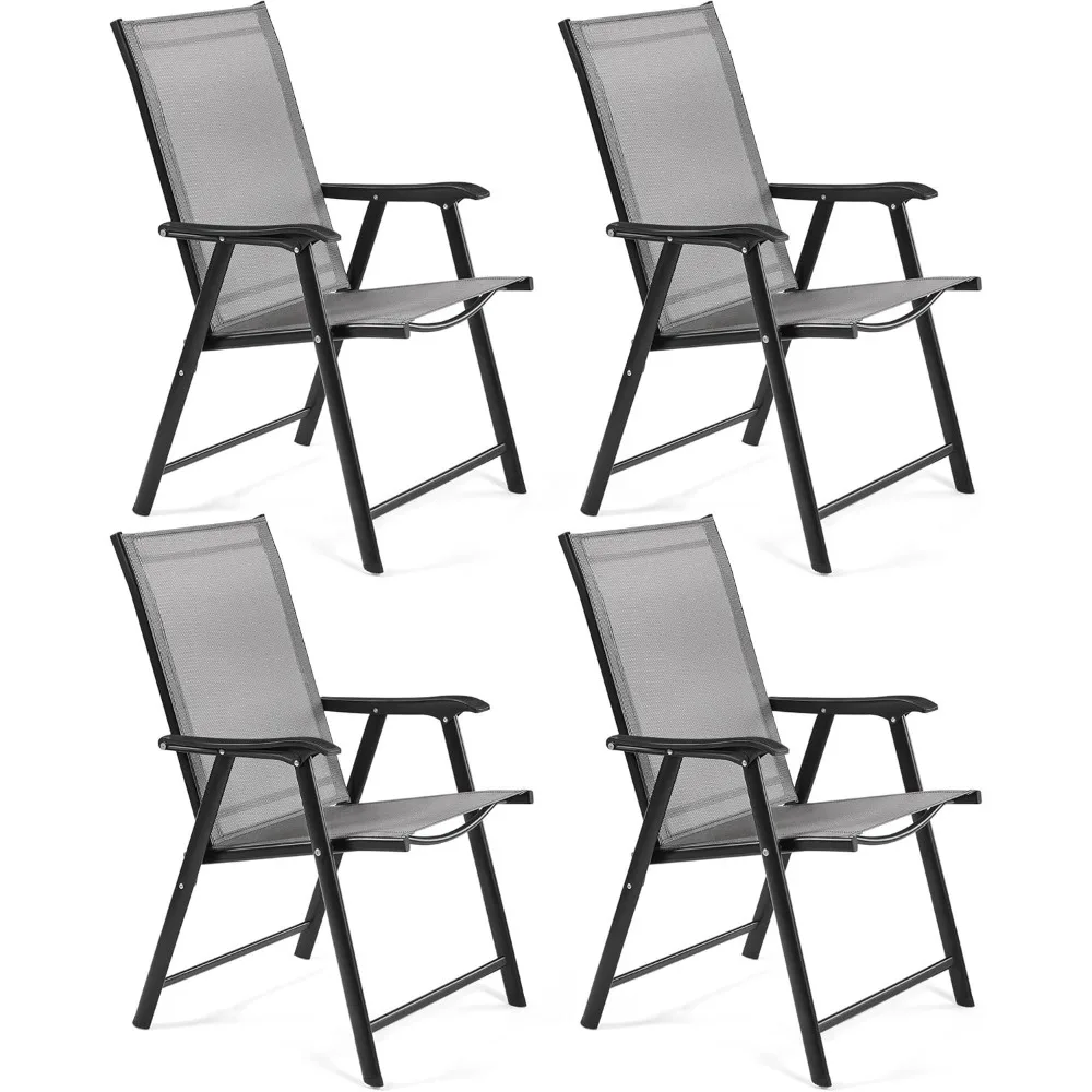 

Patio Dining Chairs Set of 4 with Armrests, Outdoor Folding Chairs with Metal Frame and Backrest for Lawn, Garden, Yard and Poo