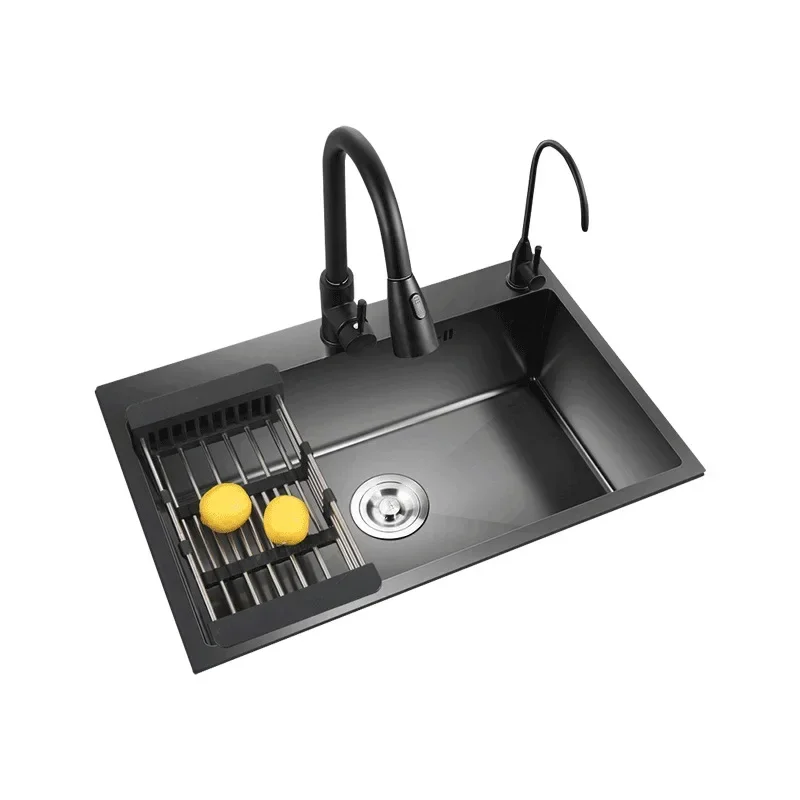 304 Stainless Steel Kitchen Sink Set with Faucet Portable Wash Basin Household Drain Basket Vegetable Cleaning Station