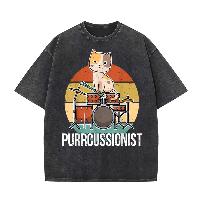 

Funny Percussion Drummer Drumming Drums Saying I Kitten Cat T-shirt Men's Tee Shirt Short Sleeve Male Clothes Fashion