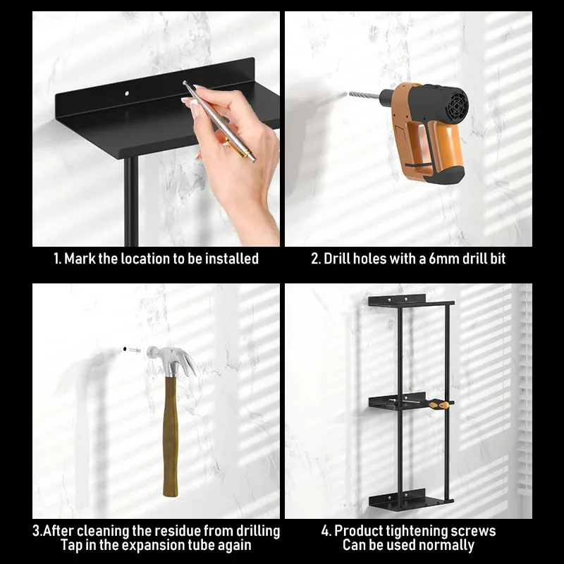 Bathroom towel rack wall mounted multi-layer space towel storage rack, easy to install, no drilling required