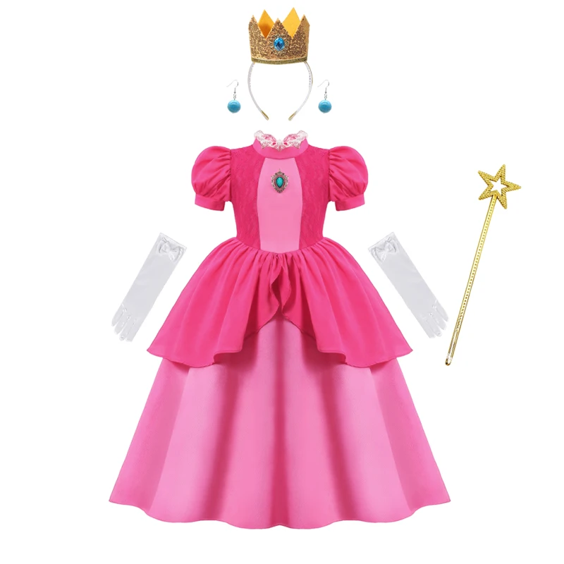 Kids Girls Peach Princess Puff Sleeve Dress Pink Princess Cosplay Costume Carnival Party Dress Dress Party Dress for Girls