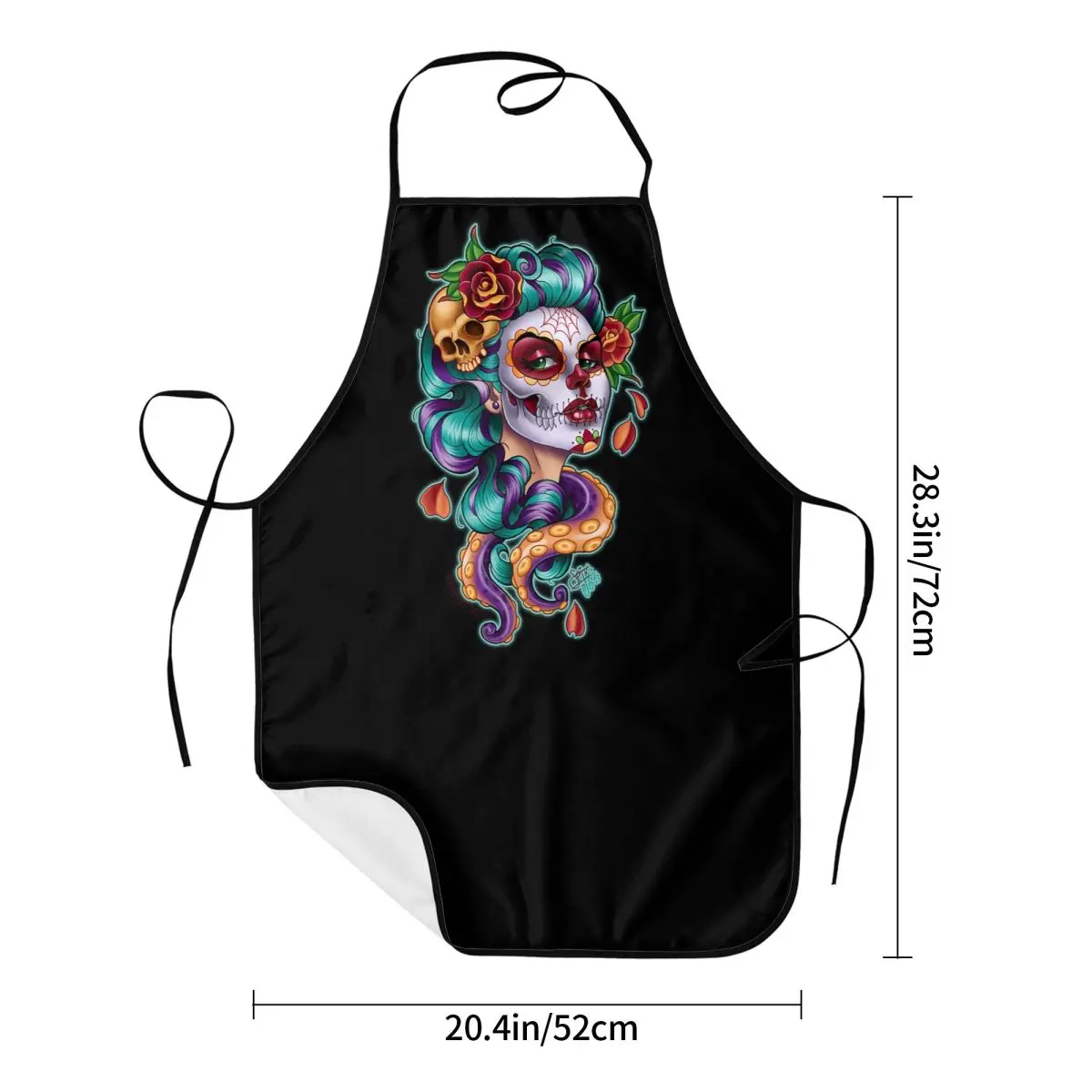 Flower Sugar Skull Tattoo Aprons for Men Women Day Of The Dead Adult Kitchen Chef Bib Tablier Cuisine Cooking Baking Gardening