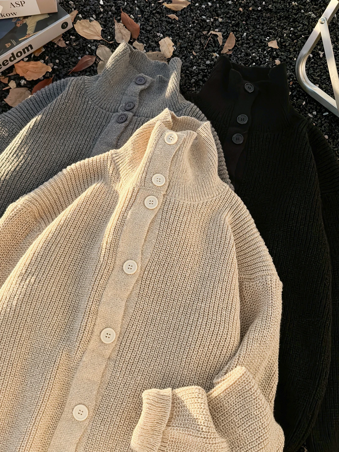 

Мужской вязаный кардиган свободного кроя на пуговицах с высоким воротником, базовый слой, в американском стиле, для осени и зимы, теплая одежда