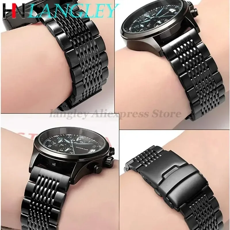 Tali Jam Tangan Baja Tahan Karat Jaring Padat untuk Jam Tangan Menyelam Seiko Gelang Pria 18Mm 20Mm 22Mm 24Mm Gesper Penerapan Disikat/Dipoles