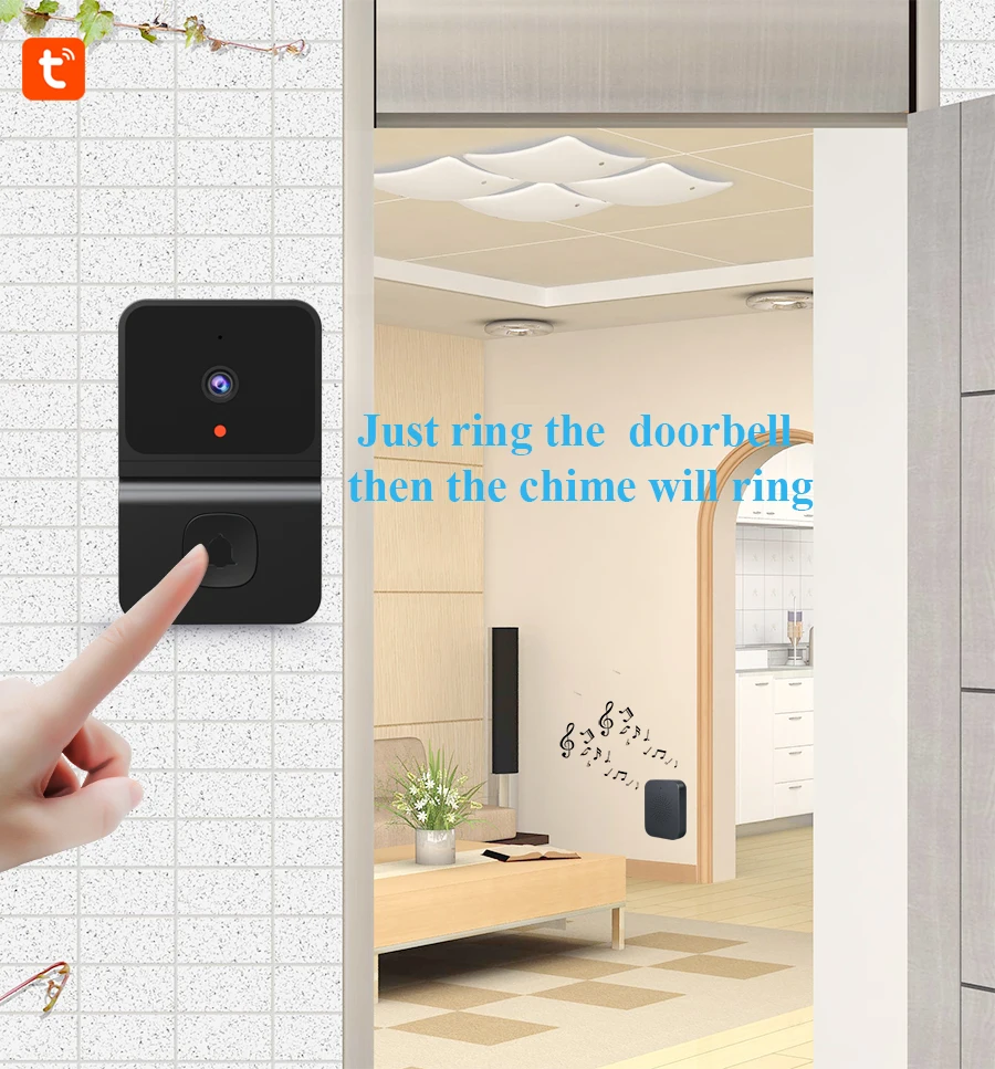 Intelligent Video Doorbell Camera WiFi Tuya Smart Wireless Door Bell Chime APP Two-Way Voice Call Works with Security Alarm