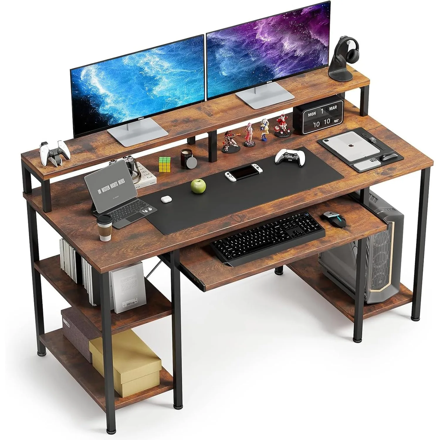 Computer tisch, 48 Zoll Home-Office-Schreibtisch, Gaming-Schreibtisch, 47 "Studiert isch breiter Schreibtisch für 2 Monitore, rustikal braun