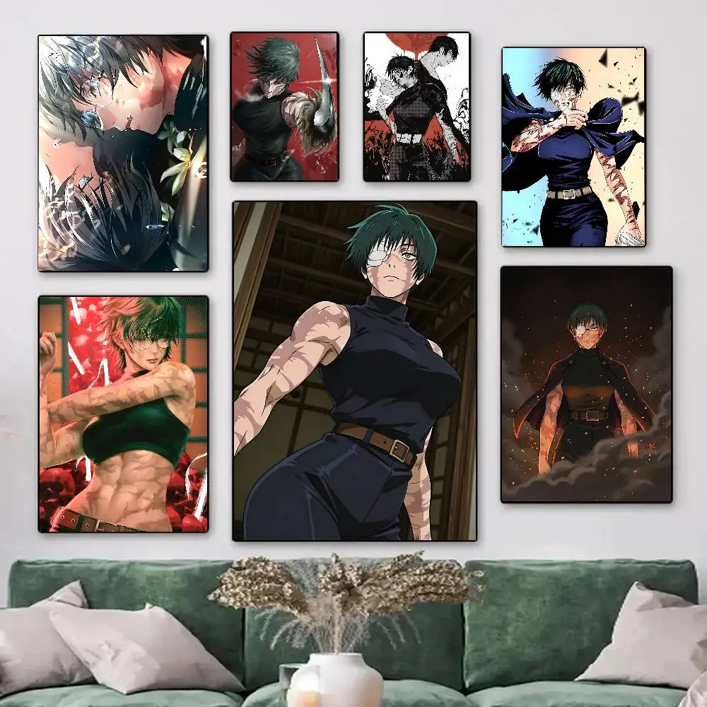 1 Stück Maki Zenin Anime J-Jujutsu K-Kaisen Poster HD-Druck Vintage Wandkunst Dekor für Zuhause Arbeitszimmer
