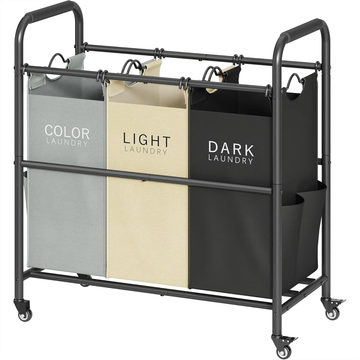 

3 Bag Laundry Sorter Cart with Lockable Rolling Wheels for Clothes Storage