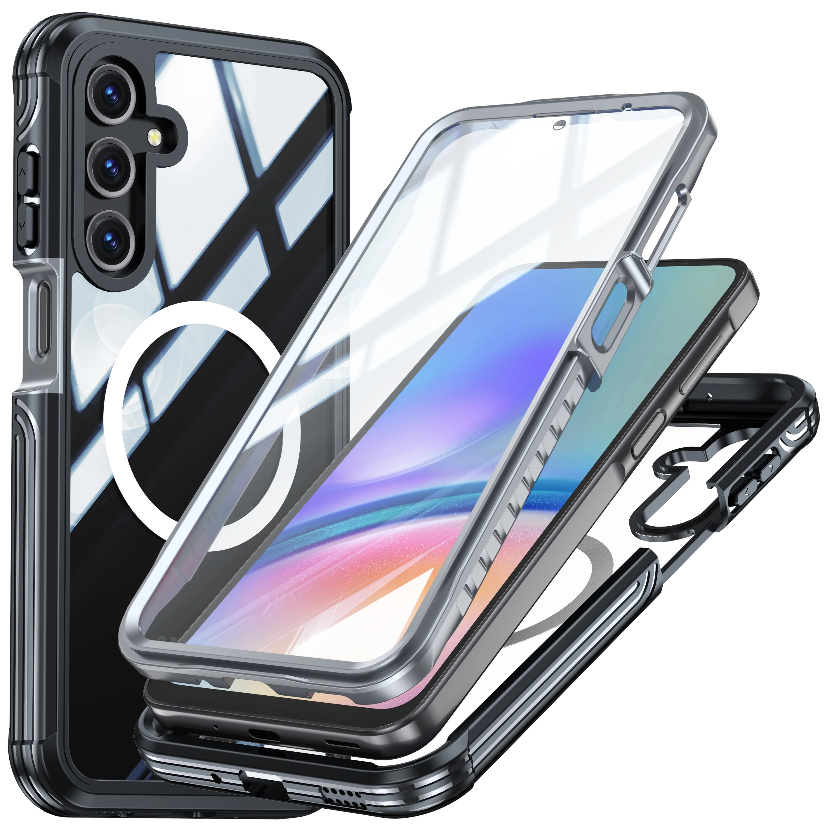 Für Samsung Galaxy A36 A56 A16 A55 Ultradünne, transparente, stoßfeste und staubdichte Schutzhülle mit kabelloser Aufladung