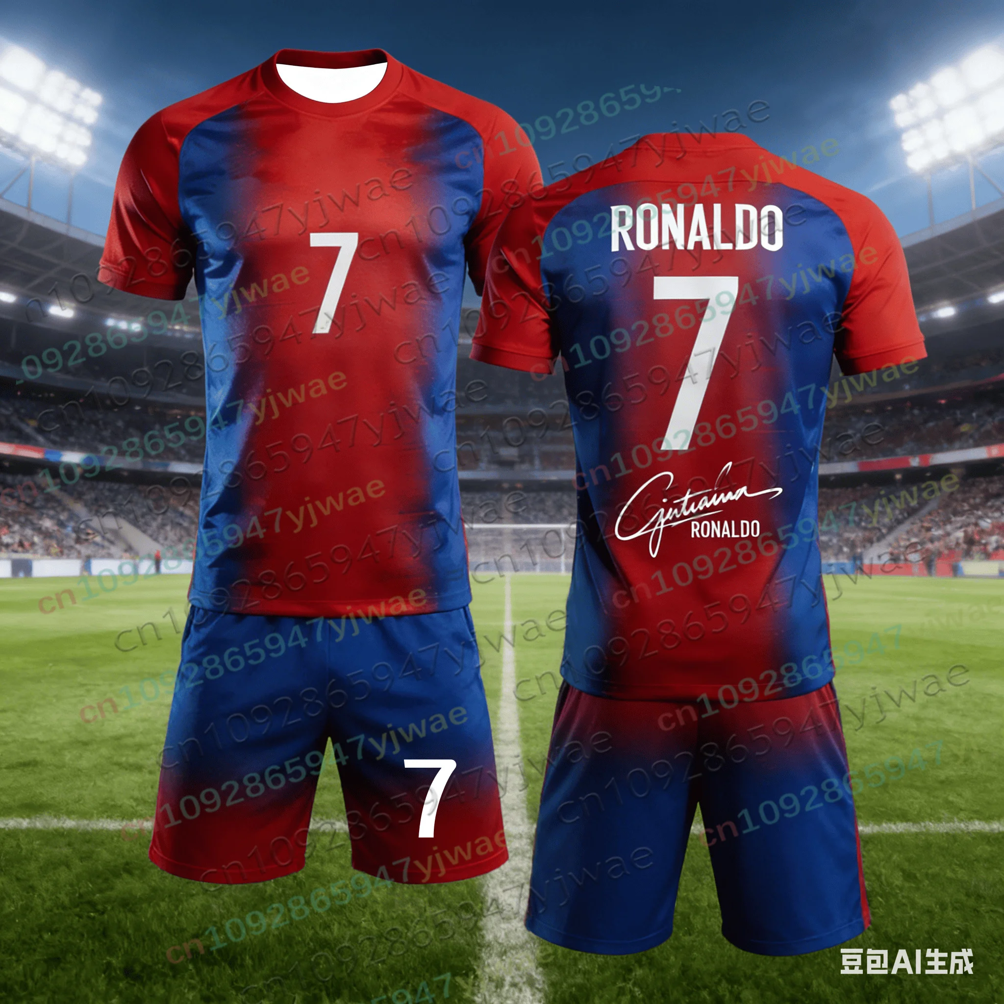 Sonderedition Ronaldo Nr. 7 Fußballtrikot T-Shirt Shorts Set Damen Herren Sportbekleidung Harajuku Sommer Casual Kinder T-Shirt oder 2-teiliges Set – Detail 6