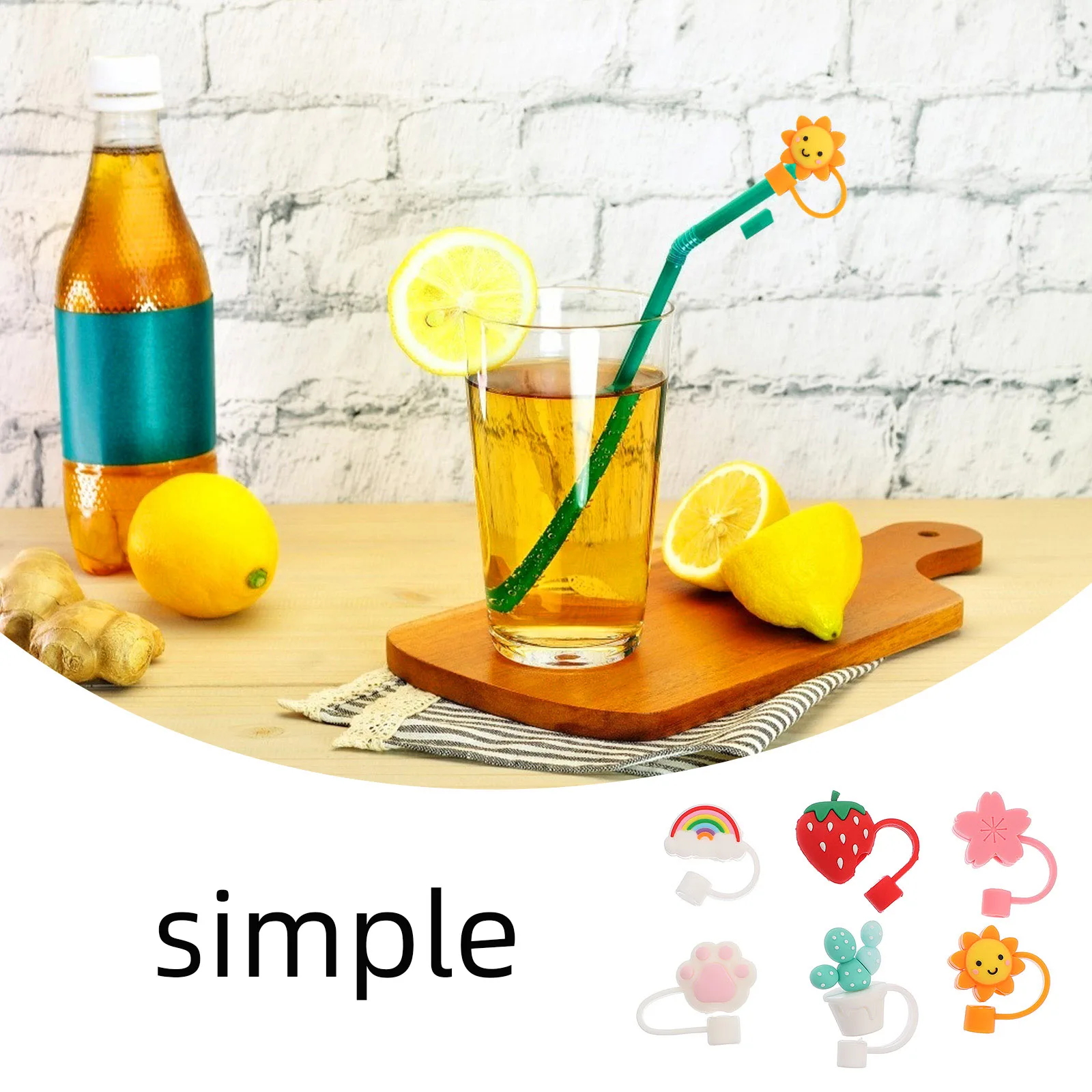 

6pcs Silicone Straw Tips Covers Reusable Cartoon Drinking Straw Plugs For 6-8Mm Straws Dustproof Airtight Outdoor Use Protector