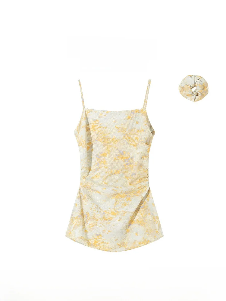 

Bella Slim Fit Tie Dye Strap Vest Женские укороченные топы Beach VaionSle Французский хлопок, синтетический полиэстер, подходит для...