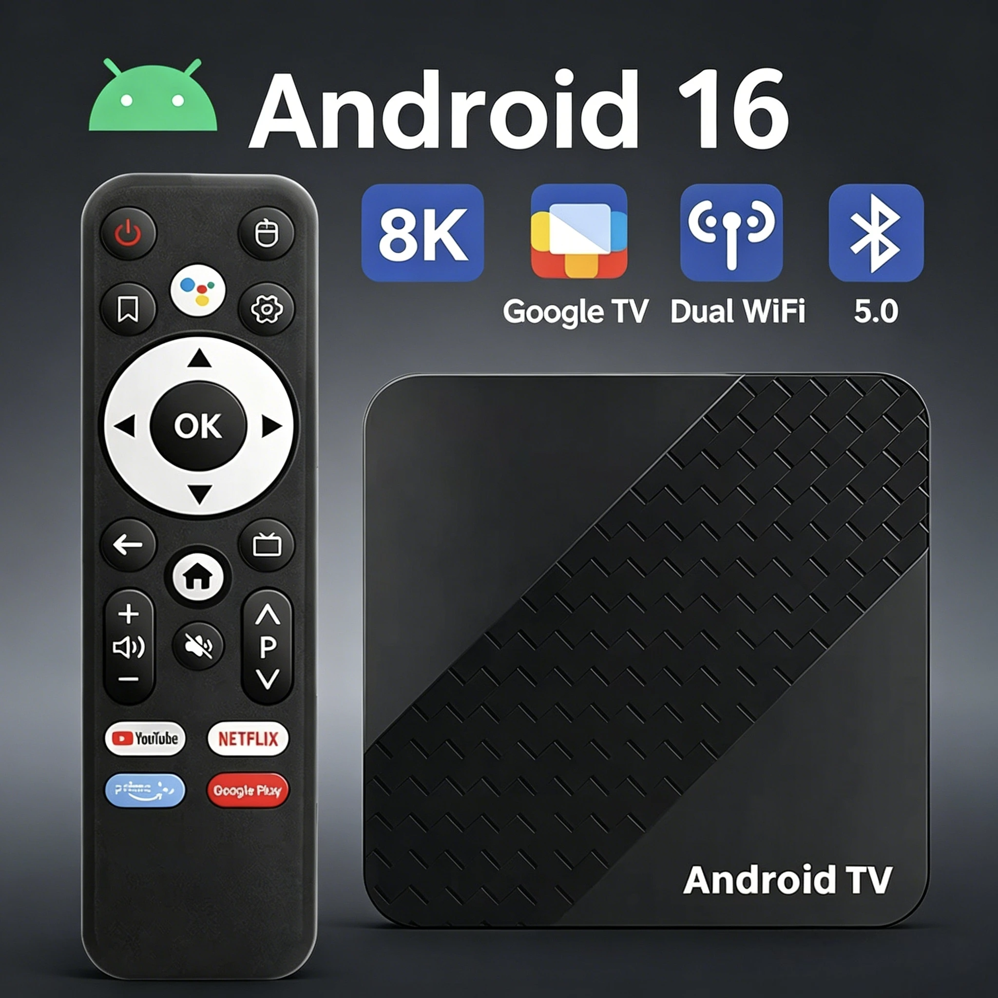 

Smart TV Box Android 16 Set Top Box Dual-WiFi Bluetooth 5.4 HDR10 Google Assistant Media Player Rockchip RK3518 Chip Quad core