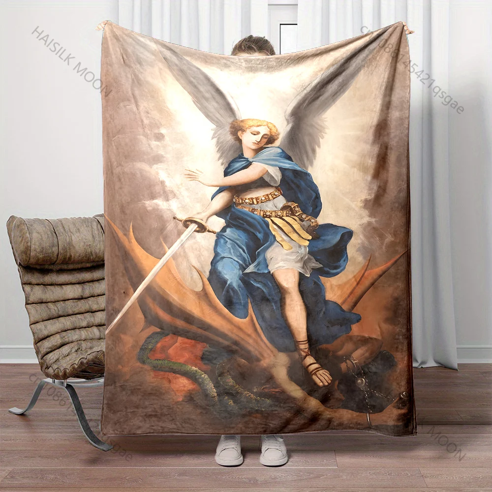 1PC Angel wielding sword over demon print blanket Prayer blankets for believers suitable for home sofa camping travel car
